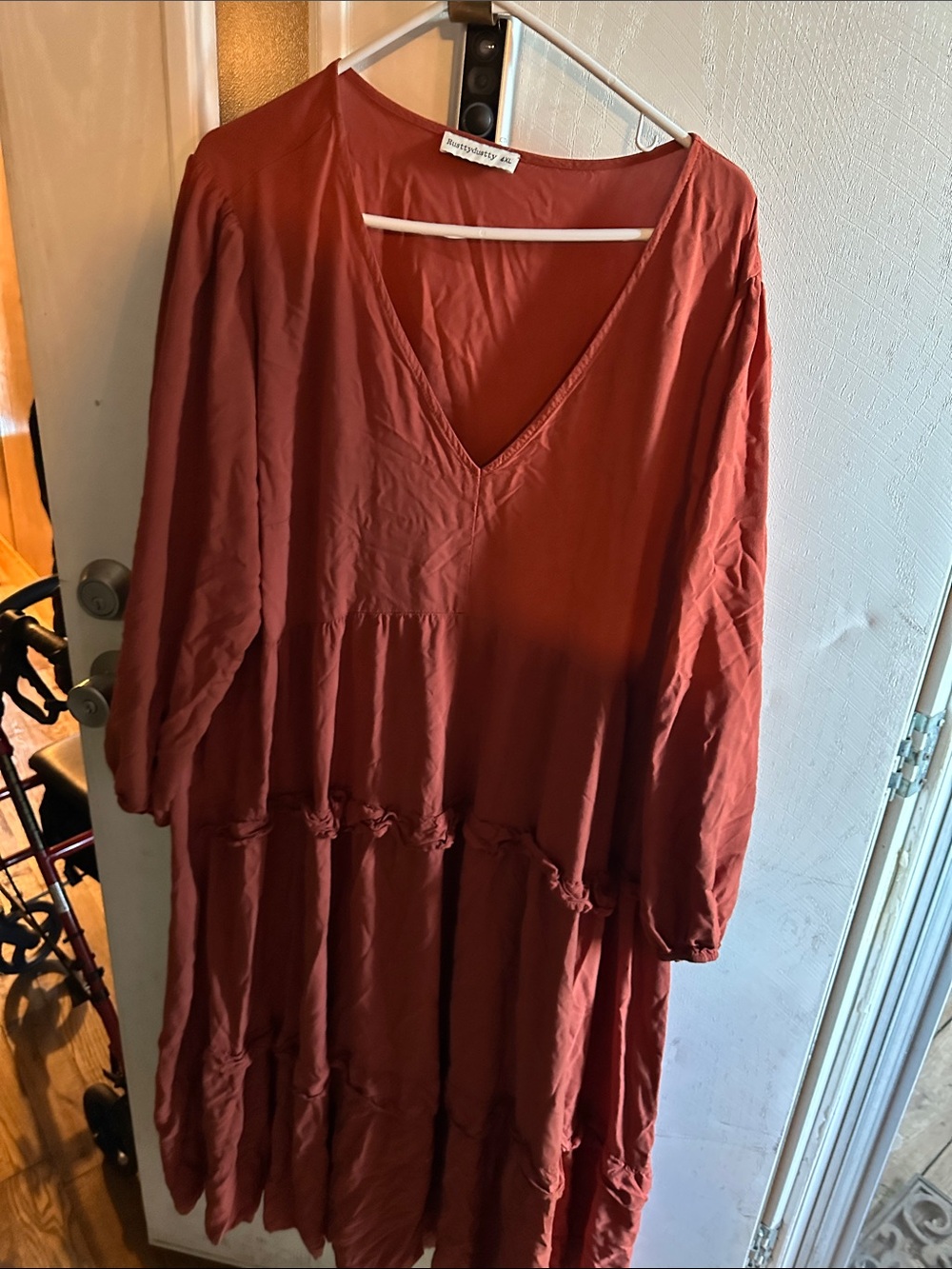 Boho Tiered V-Neck Maxi Dress in Rust